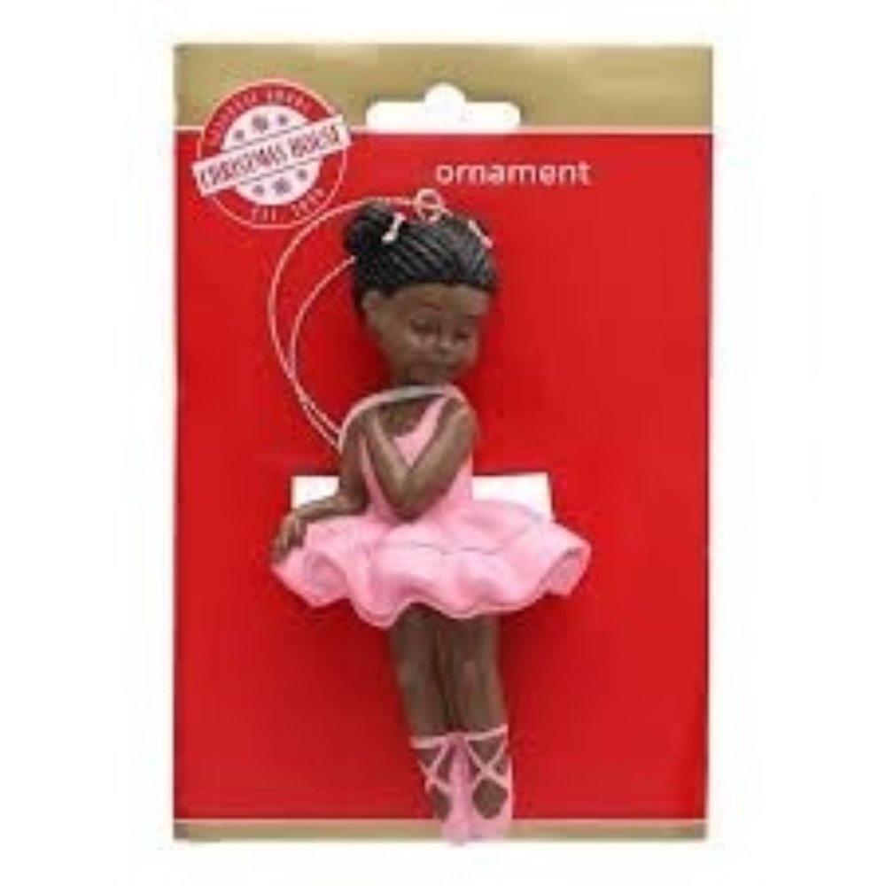 African American Ballerina Ornament 2.5 x 4.87 x 2.25 in. Pink Tutu
